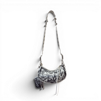 Agneau Arena Graffiti Le Cagole Shoulder Bag XS White Black