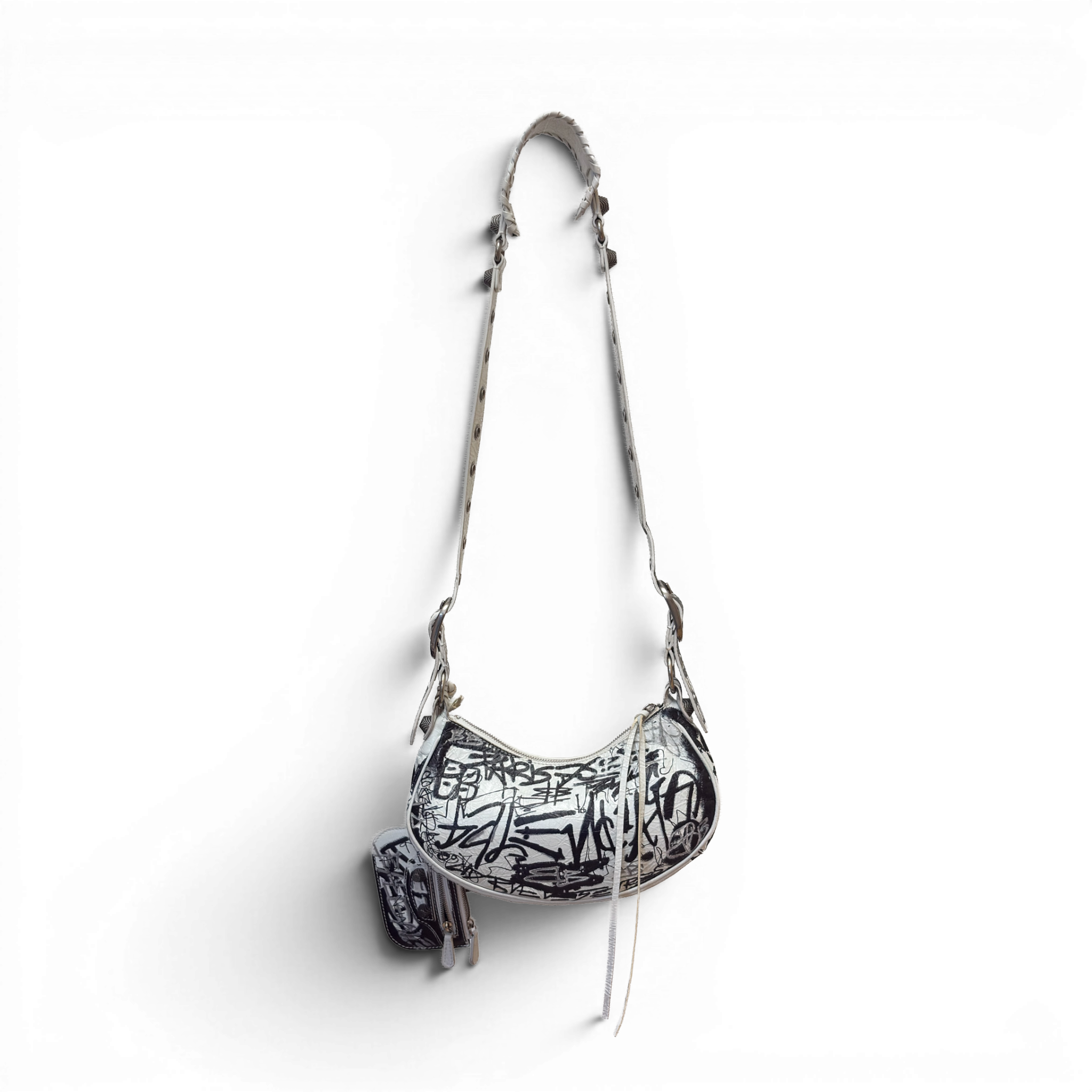 Agneau Arena Graffiti Le Cagole Shoulder Bag XS White Black