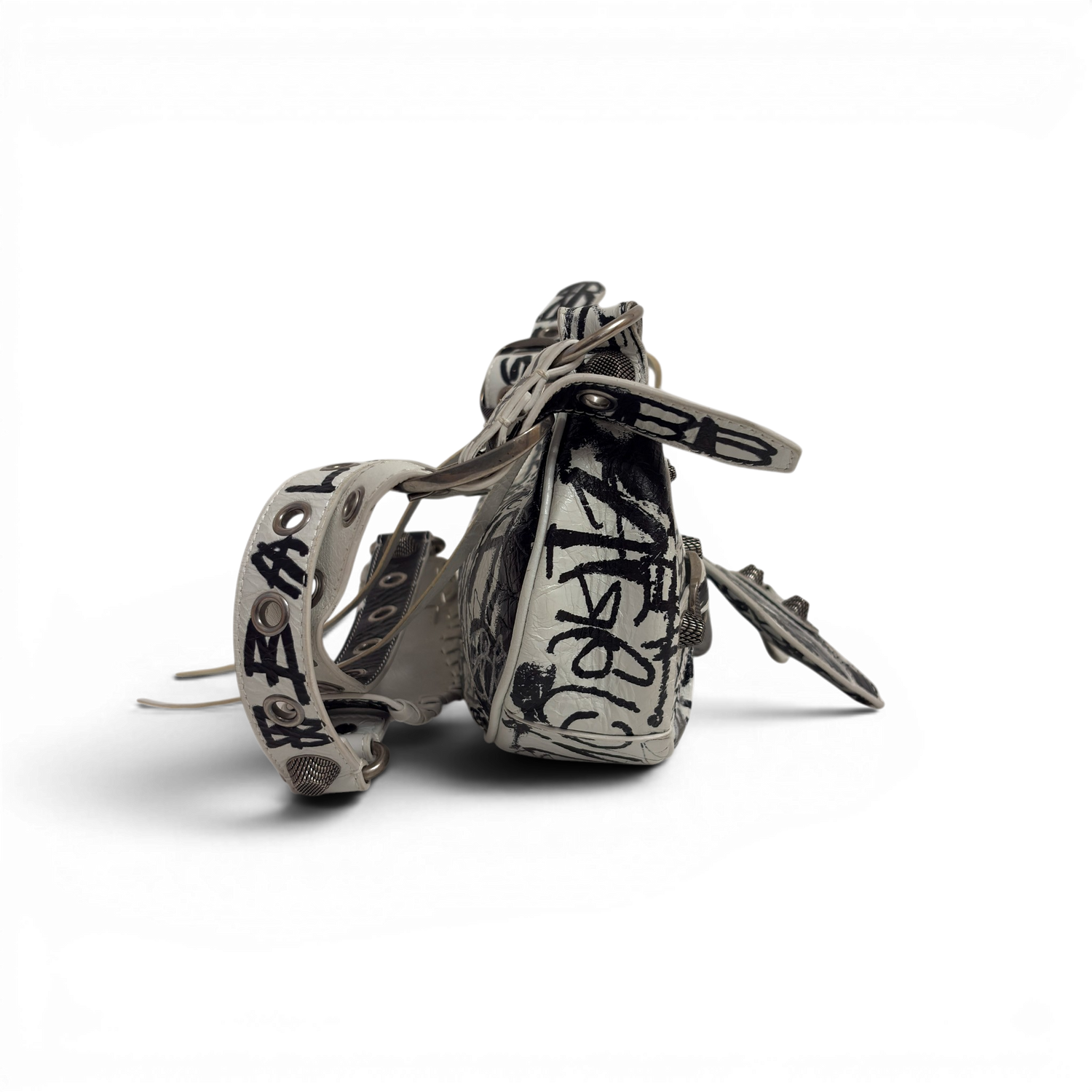Agneau Arena Graffiti Le Cagole Shoulder Bag XS White Black