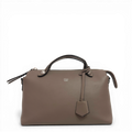 Fendi Medium By The Way Boston bag in Tortora beige calfskin with conical studs and detachable strap.