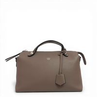 Fendi Medium By The Way Boston bag in Tortora beige calfskin with conical studs and detachable strap.