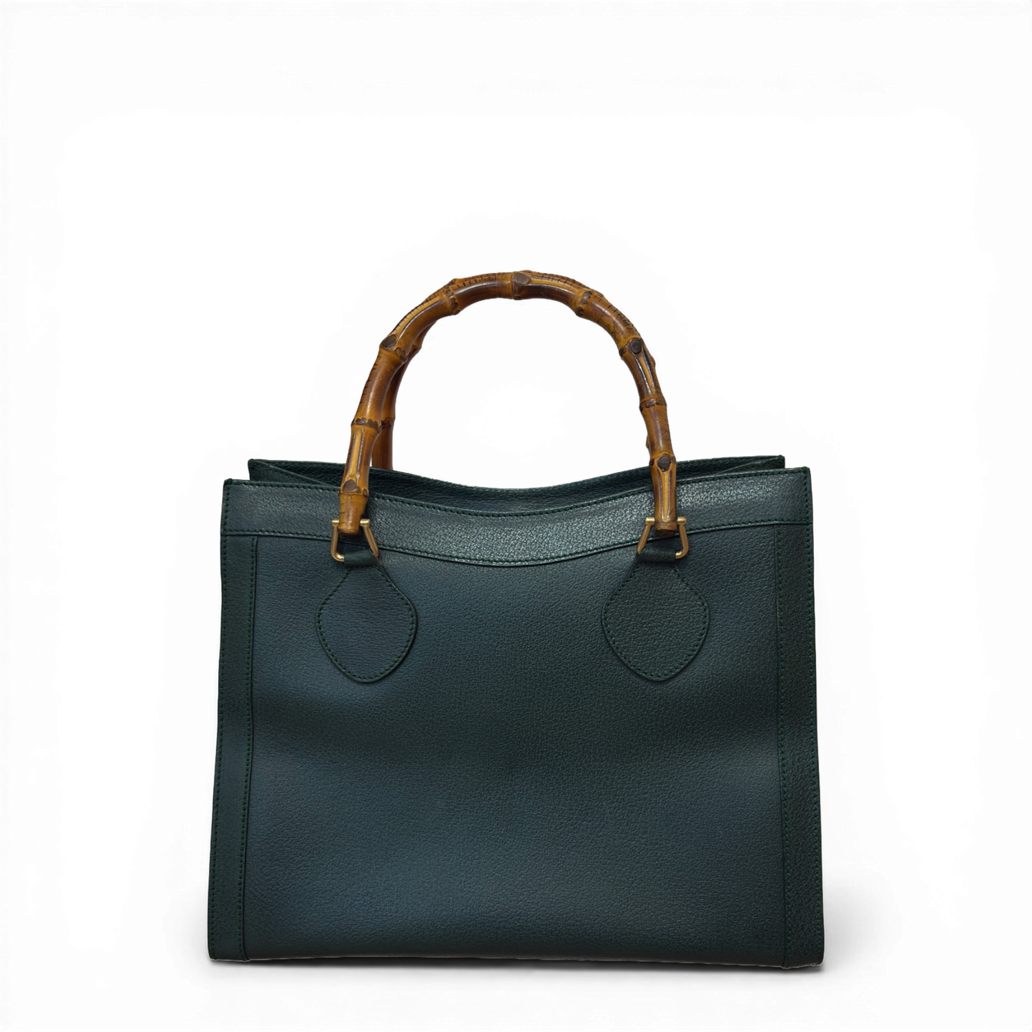 Gucci Diana tote bag in green calfskin leather featuring signature bamboo top handles.