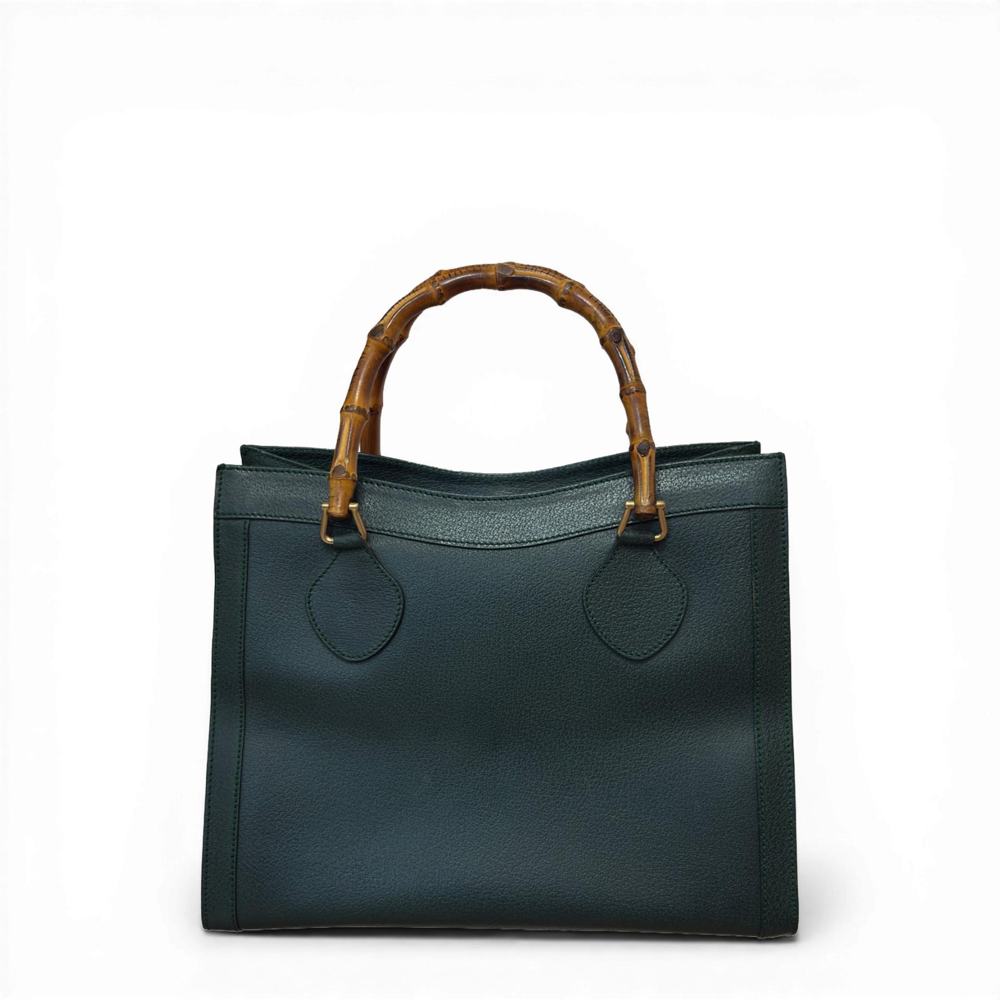 Gucci Diana tote bag in green calfskin leather featuring signature bamboo top handles.