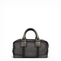 Loewe Metallic Mesh Barrel Bag in silver with python-embossed leather trim and silver-tone hardware.