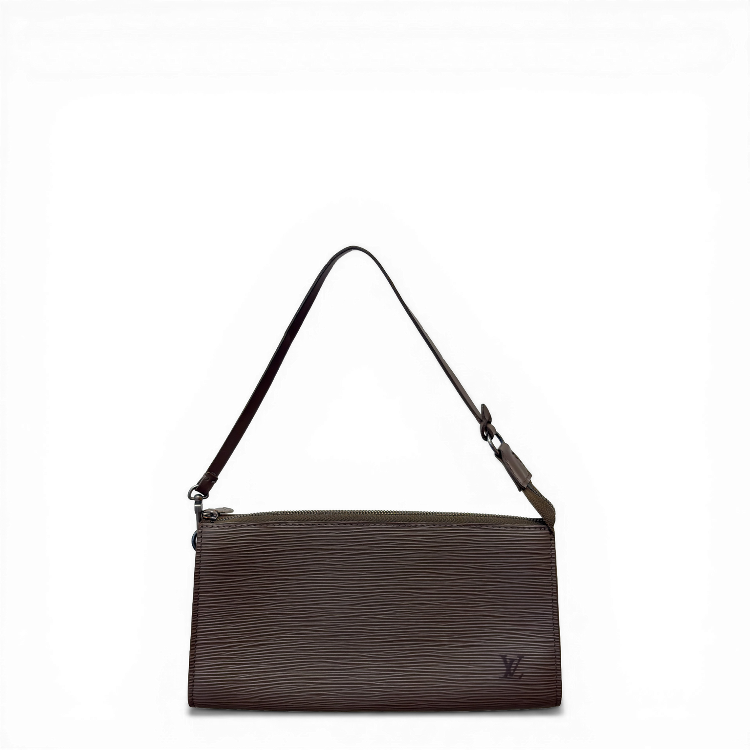 Louis Vuitton Epi Pochette Accessoires 24 in gray textured leather with detachable shoulder strap.
