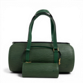 Louis Vuitton Epi Soufflot green leather barrel bag with extended shoulder straps and gold hardware.