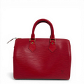 Louis Vuitton Epi Speedy 25 in Castillan Red textured leather top handle bag with gold-tone hardware.