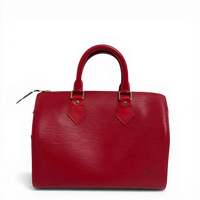 Louis Vuitton Epi Speedy 25 in Castillan Red textured leather top handle bag with gold-tone hardware.